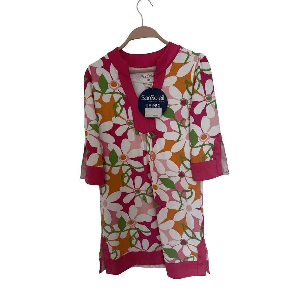 SanSoleil XS Women SolTek pink lily Dress 3/4  Sleeve UPF UV
